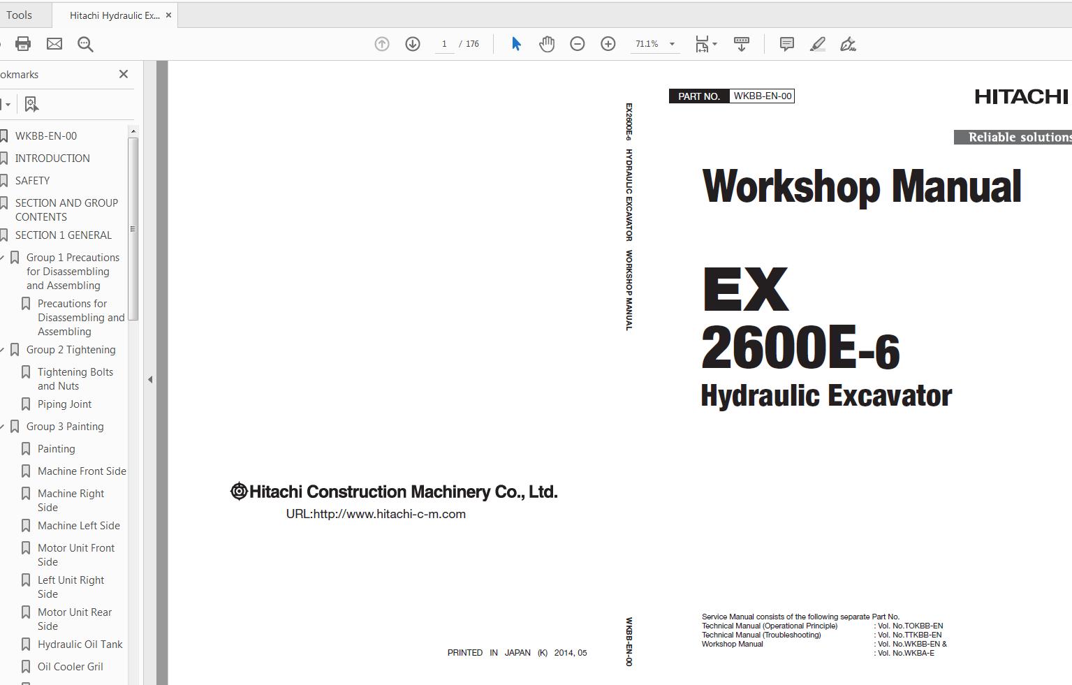Hitachi Hydraulic Excavator EX2600E 6 Workshop Manual WKBB EN 00 1