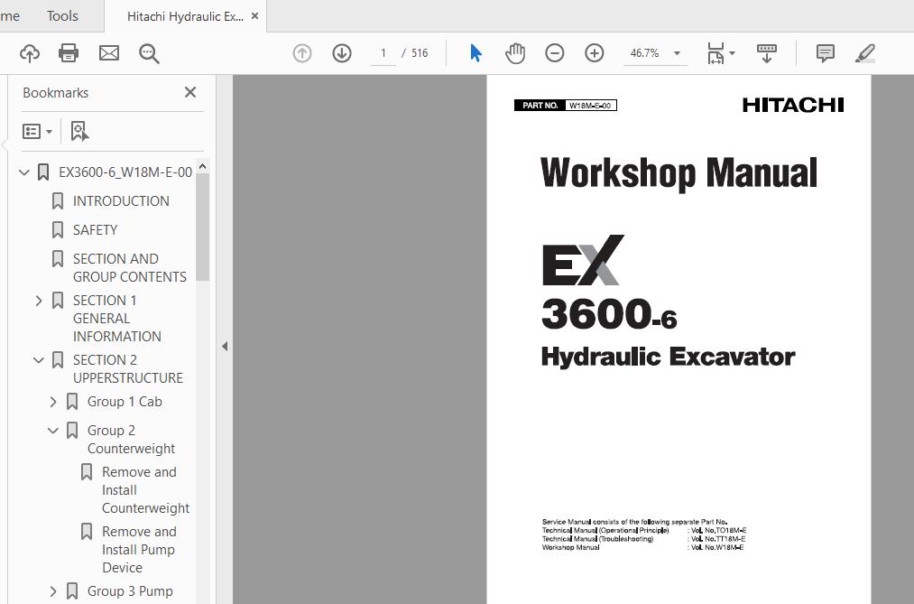Hitachi Hydraulic Excavator EX3600 6 Workshop Manual W18M E 0020080718 1