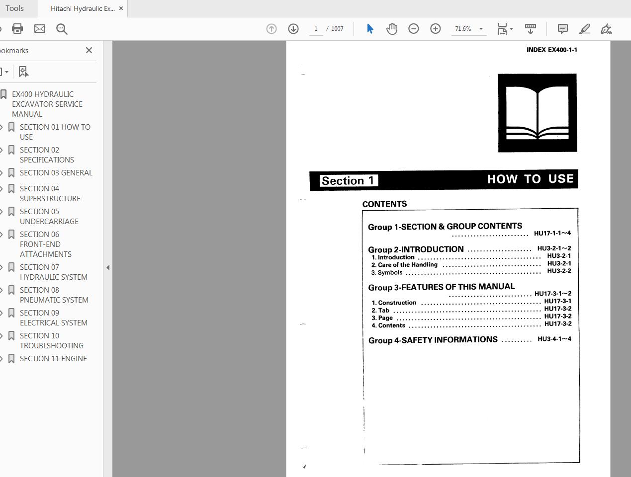 Hitachi Hydraulic Excavator EX400 1 Service Manual 1