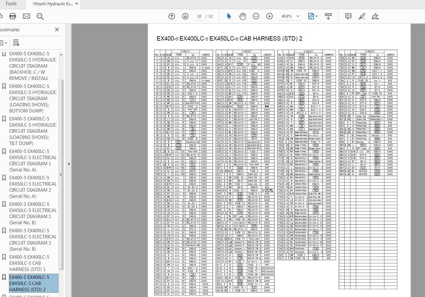 Hitachi Hydraulic Excavator EX400 EX400LC EX450LC 5 Circuit Diagram 4