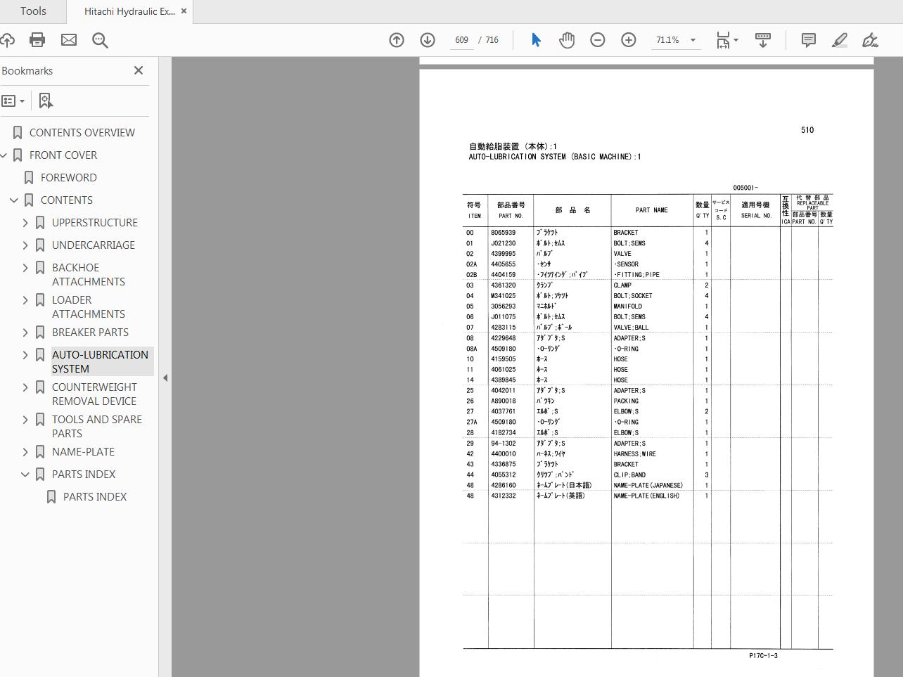 Hitachi Hydraulic Excavator EX750 EX800H 5 Parts Catalog P17C 1 3 4