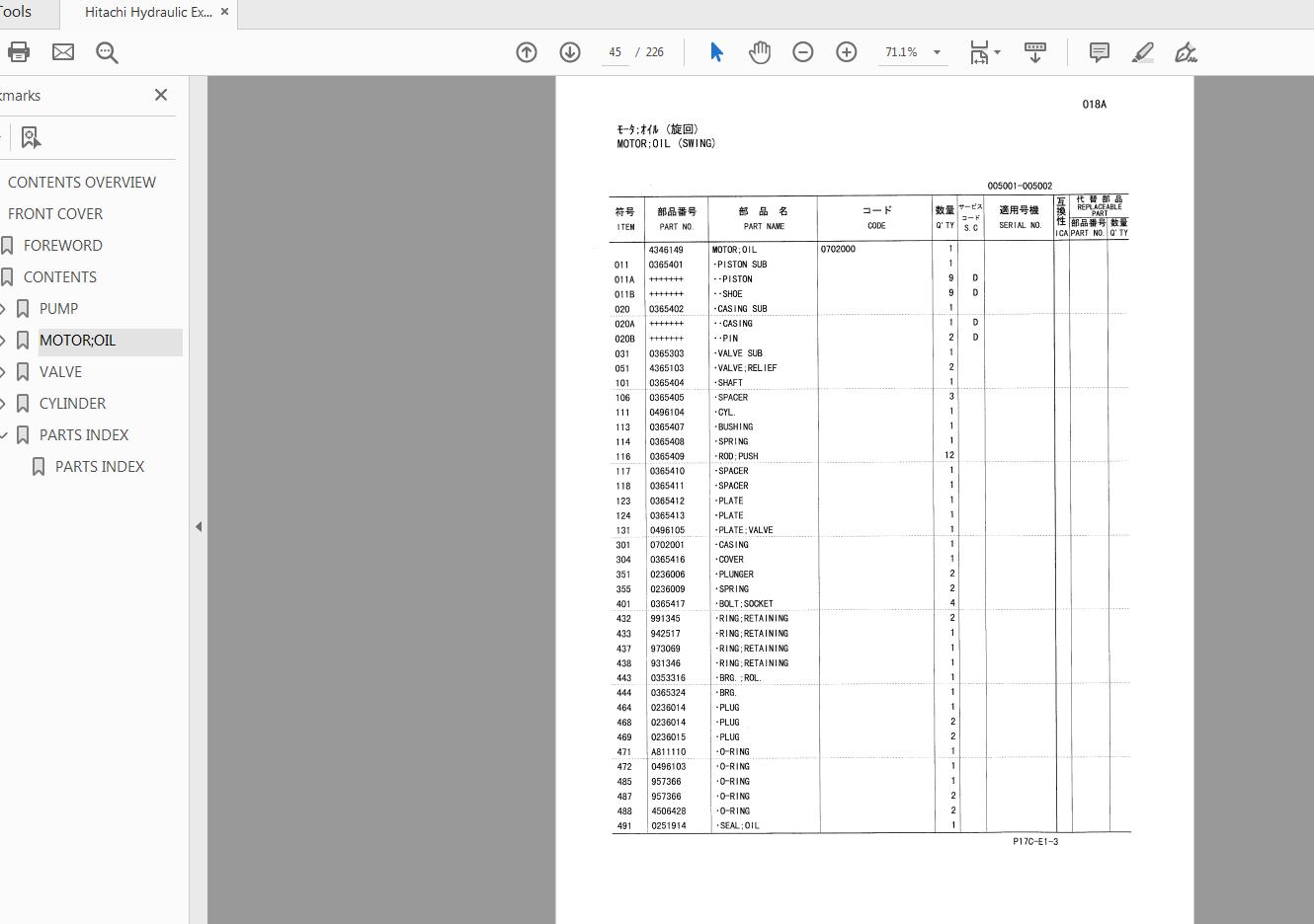Hitachi Hydraulic Excavator EX750 EX800H 5 Parts Catalog P17C EI 3 4