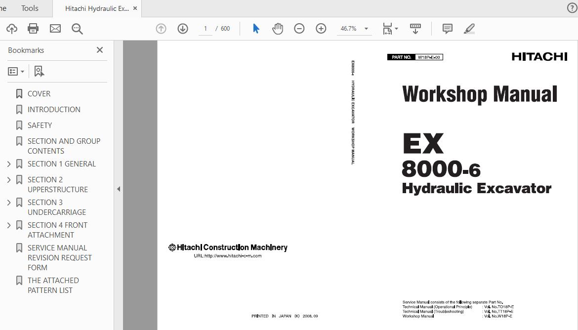 Hitachi Hydraulic Excavator EX8000 6 Workshop Manual W18P E 0020160412 1