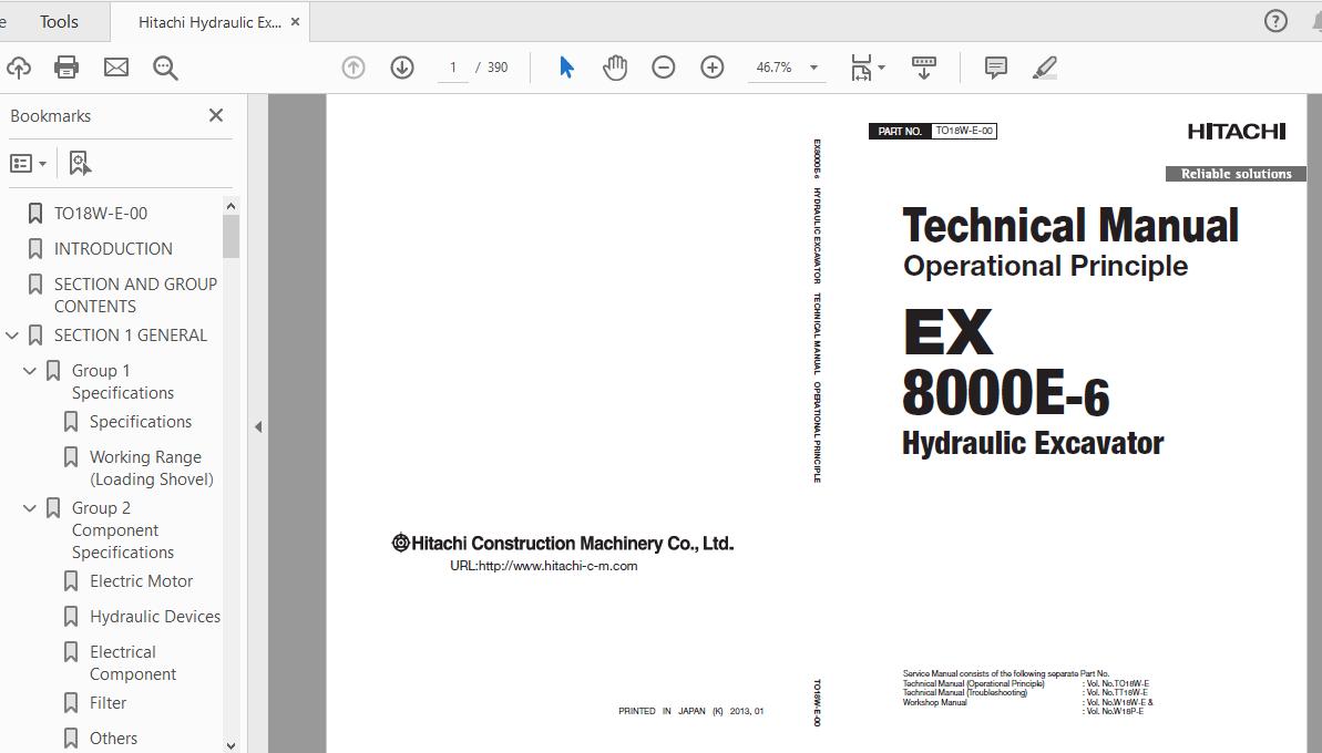 Hitachi Hydraulic Excavator EX8000E 6 Technical Manual TO18W E 00 1