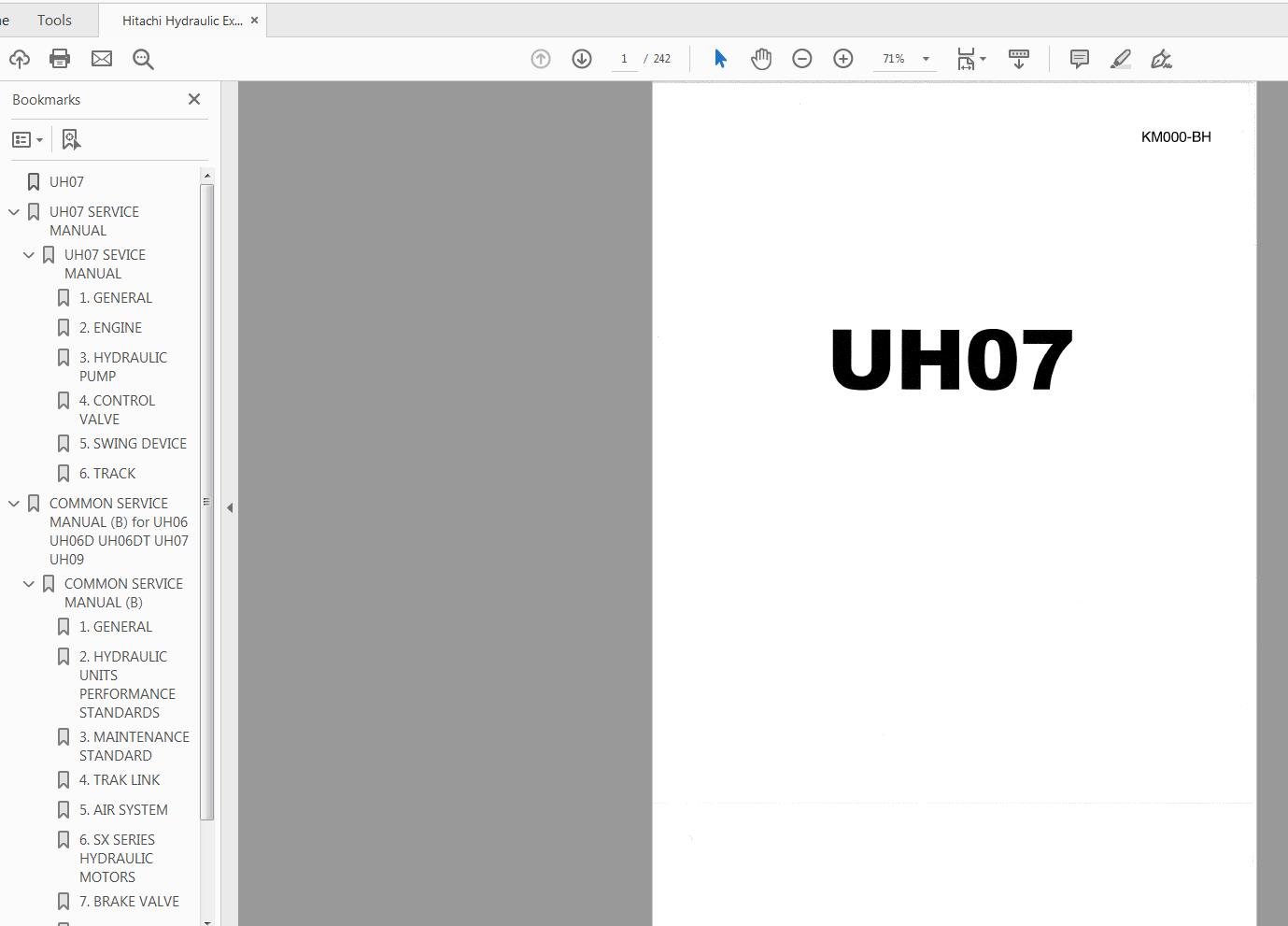 Hitachi Hydraulic Excavator UH07 Service Manual KM000 BH 1