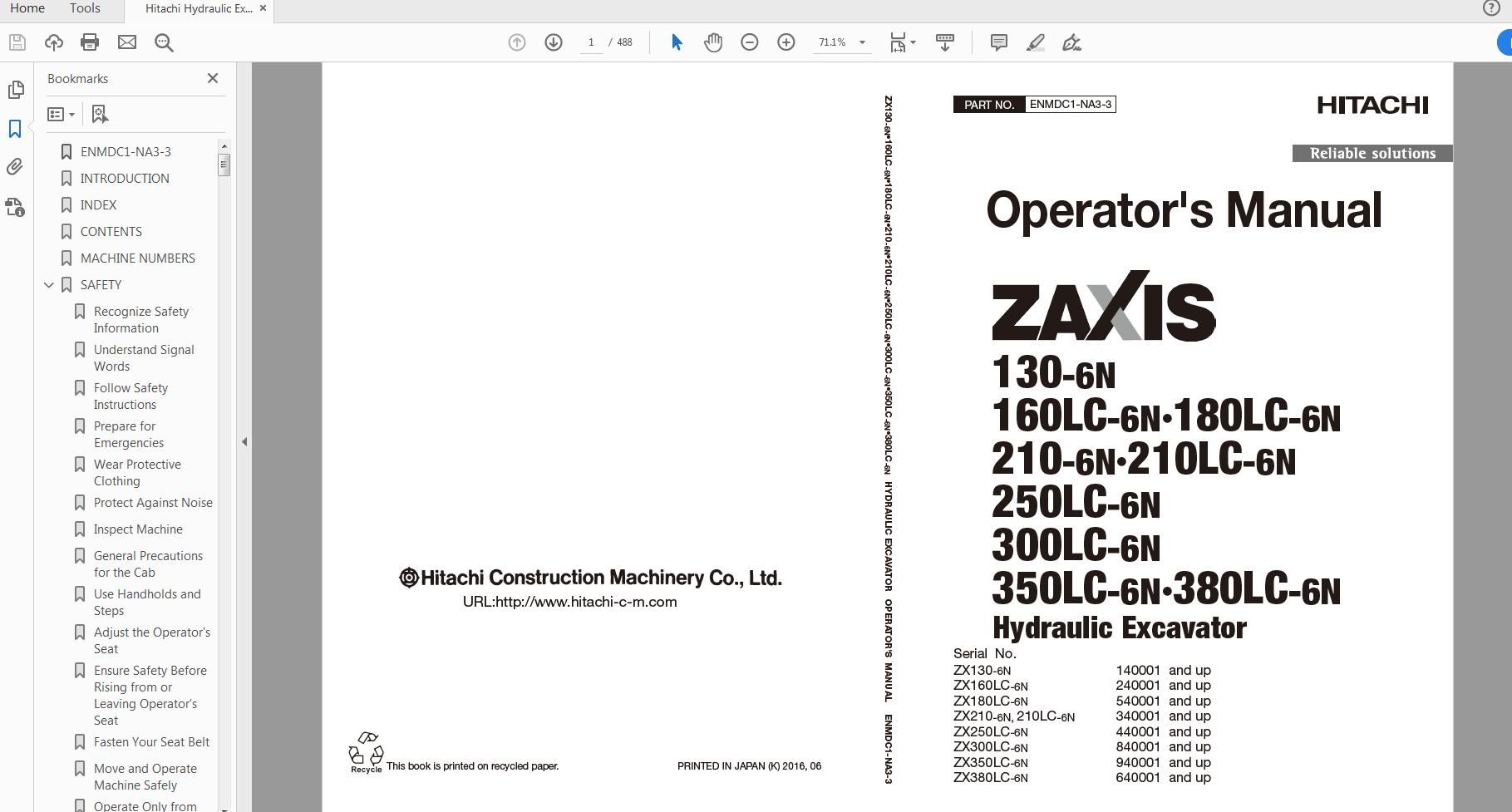 Hitachi Hydraulic Excavator ZX130 to 380 6N Series ENMDC1 NA3 3 Operators Manual 1
