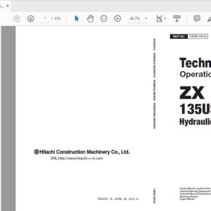 Hitachi Hydraulic Excavator ZX135US 5B TODAE EN 00 Technical Manual20160809 1