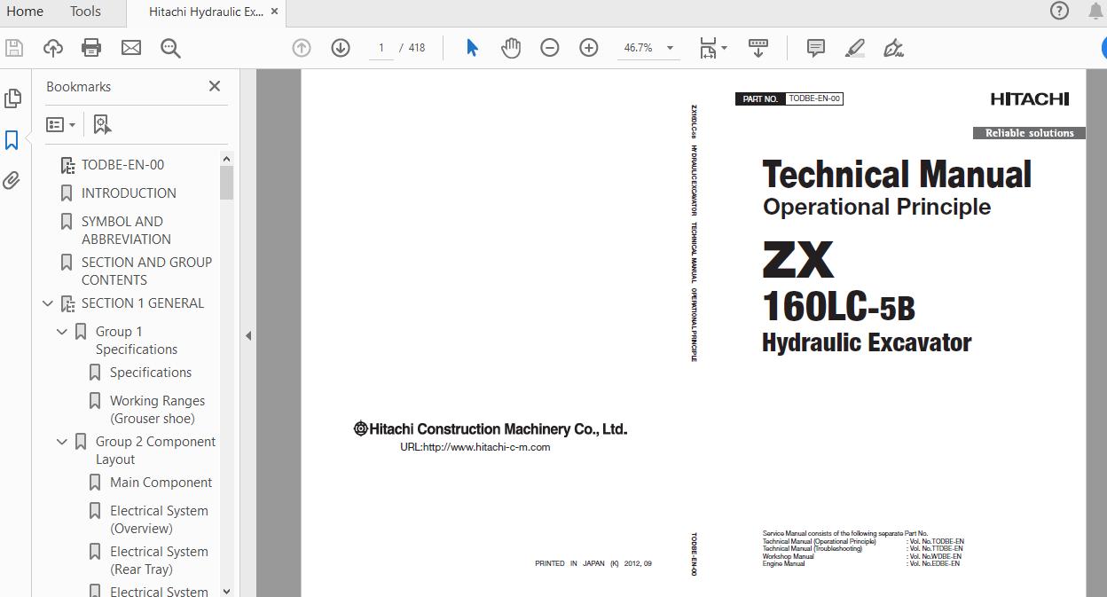 Hitachi Hydraulic Excavator ZX160LC 5B TODBE EN 00 Technical Manual20150331 1