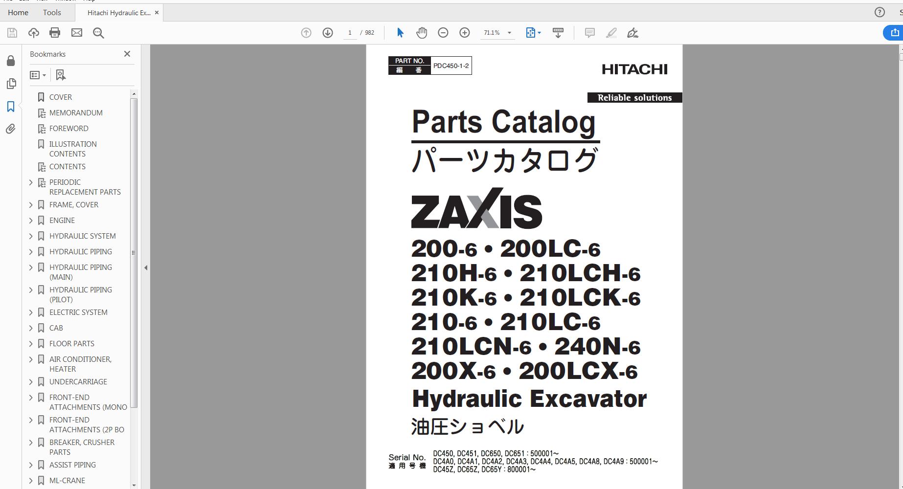 Hitachi Hydraulic Excavator ZX200 6 210 6 Series Parts Catalog 1