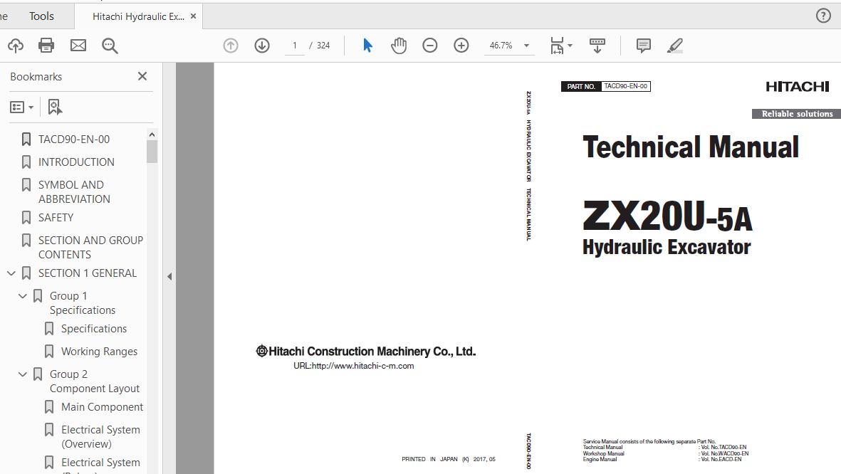 Hitachi Hydraulic Excavator ZX20U 5A TACD90 EN 00 Technical Manual 1