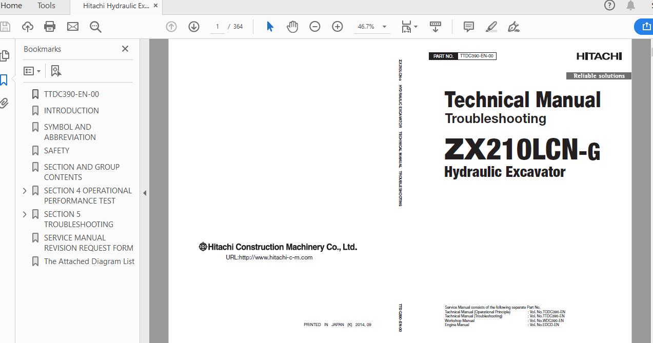 Hitachi Hydraulic Excavator ZX210LCN G TTDC390 EN 00 Technical ManualTroubleshooting 1