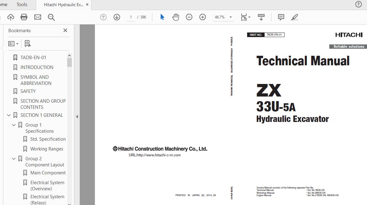 Hitachi Hydraulic Excavator ZX33U 5A TADB EN 01 Technical Manual 1