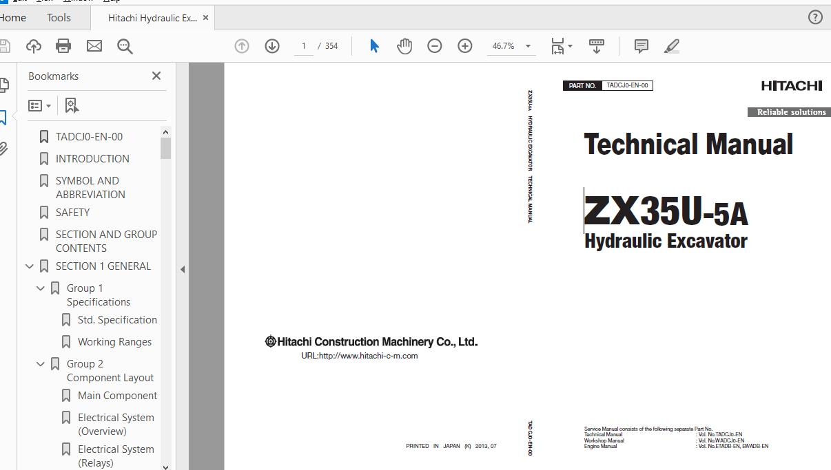 Hitachi Hydraulic Excavator ZX35U 5A TADCJ0 EN 00 Technical Manual 1