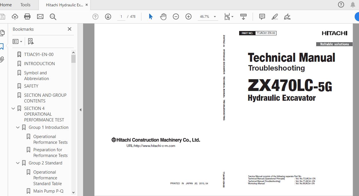 Hitachi Hydraulic Excavator ZX470LC 5G TTJAC91 EN 00 Technical ManualTroubleshooting 1