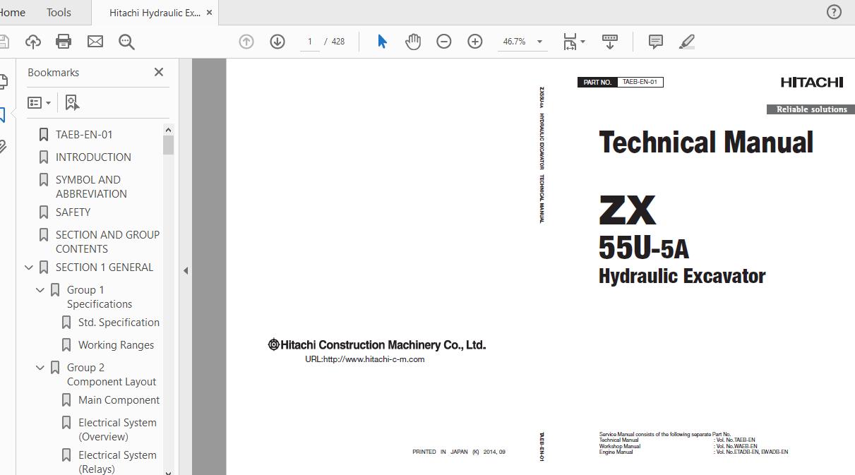 Hitachi Hydraulic Excavator ZX55U 5A TAEB EN 01 Technical Manual 1