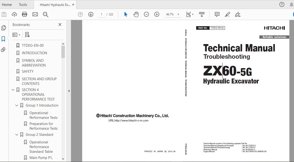 Hitachi Hydraulic Excavator ZX60 5G TTDEG EN 00 Technical ManualTroubleshooting 1