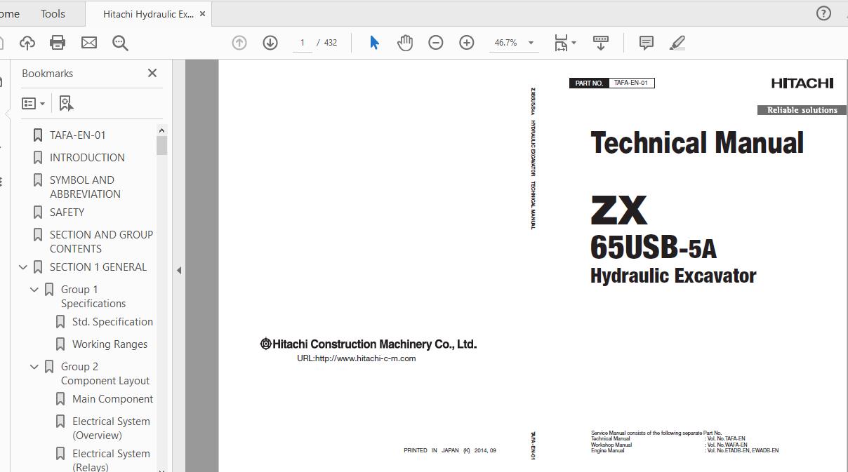 Hitachi Hydraulic Excavator ZX65USB 5A TAFA EN 01 Technical Manual20170130 1
