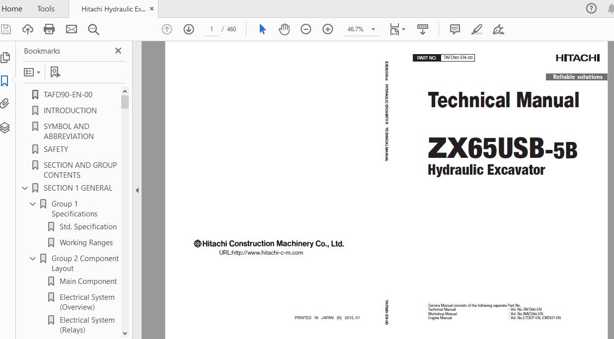 Hitachi Hydraulic Excavator ZX65USB 5B TAFD90 EN 00 Technical Manual20171108 1