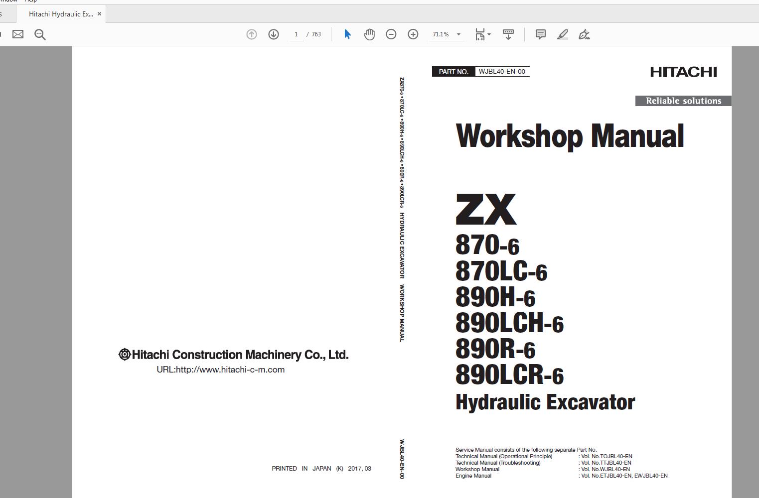 Hitachi Hydraulic Excavator ZX870 890 6 Series Technical Manual Workshop Manual 5