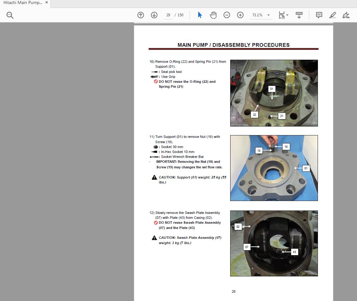 Hitachi Main Pump EX1200 5 6 7 7B K3V280 Workshop Manual WSD MPDE 17F 1 3