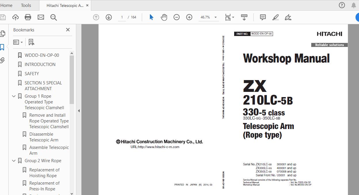 Hitachi Telescopic Arm ZX210LC 5B ZX330 5 Class WDDD EN OP 00 Workshop Manual 1