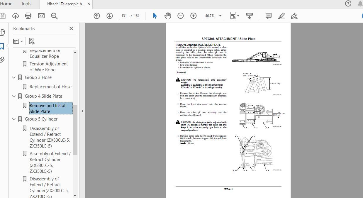 Hitachi Telescopic Arm ZX210LC 5B330 5 Class WDDD EN OP 00 Workshop Manual 2