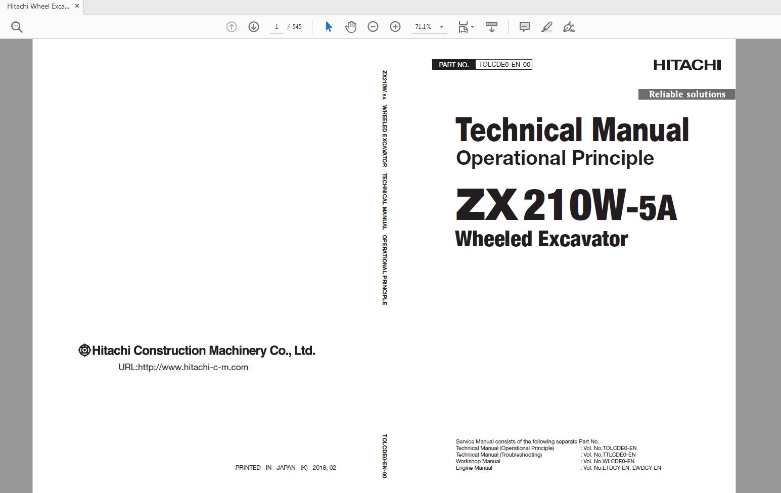 Hitachi Wheel Excavator ZX210W 5A Technical Workshop Manual Circuit Diagram 1
