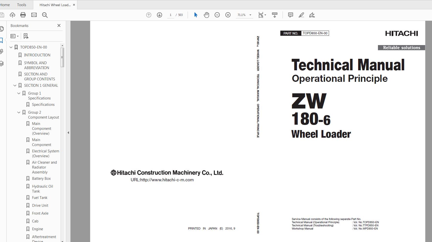 Hitachi Wheel Loader ZW 180 6 Technical Workshop Manual Circuit Diagram 1