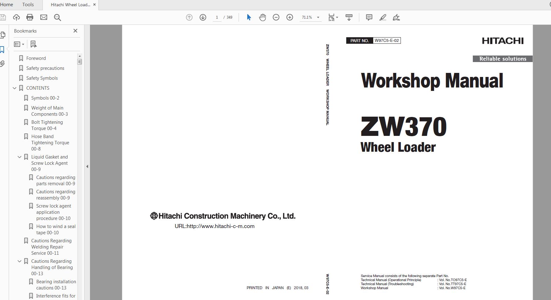 Hitachi Wheel Loader ZW 370 6 Technical Workshop Manual Circuit Diagram 1