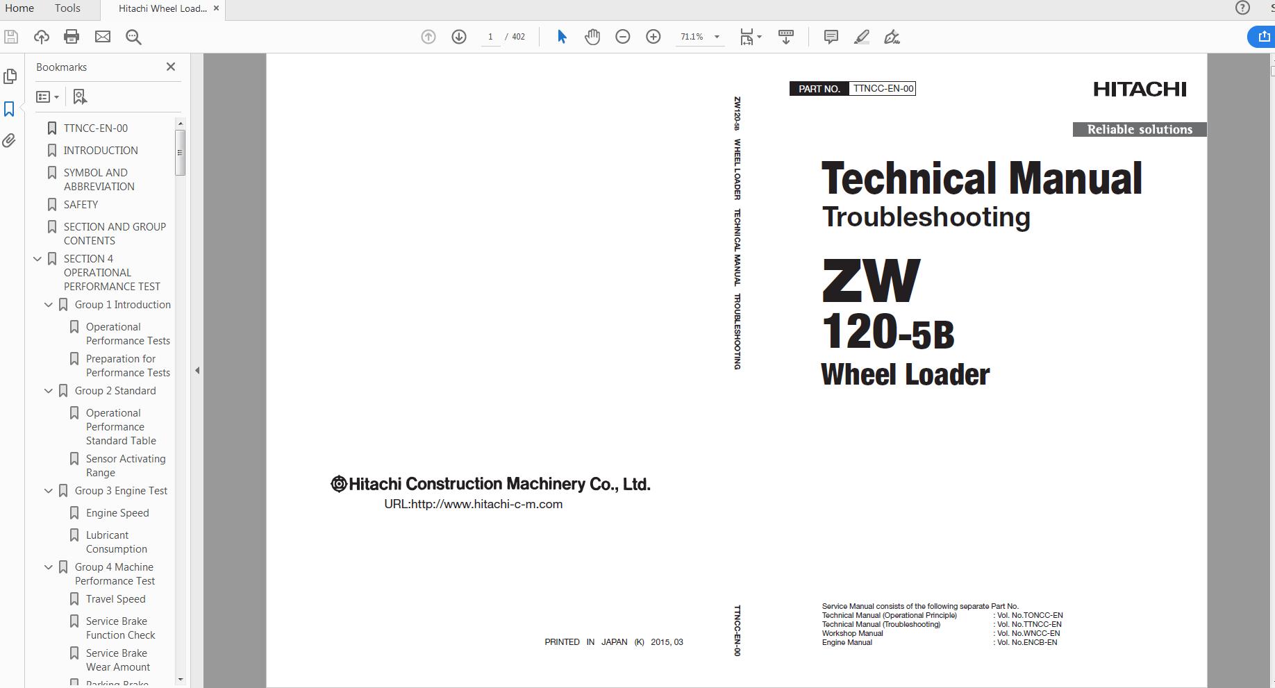 Hitachi Wheel Loader ZW120 5B Technical Manual Workshop Manual 1