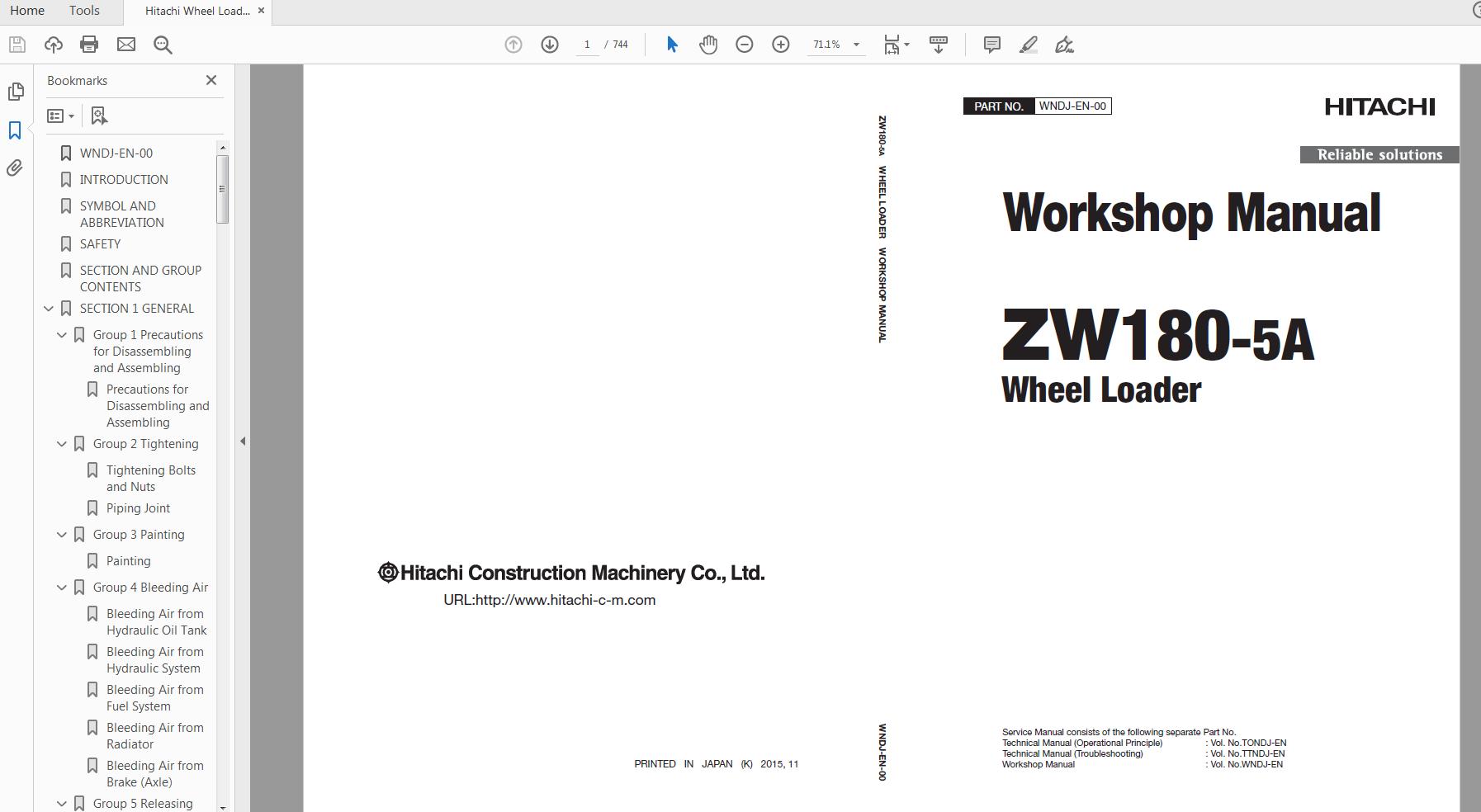 Hitachi Wheel Loader ZW180 5A Technical Manual Workshop Manual 3