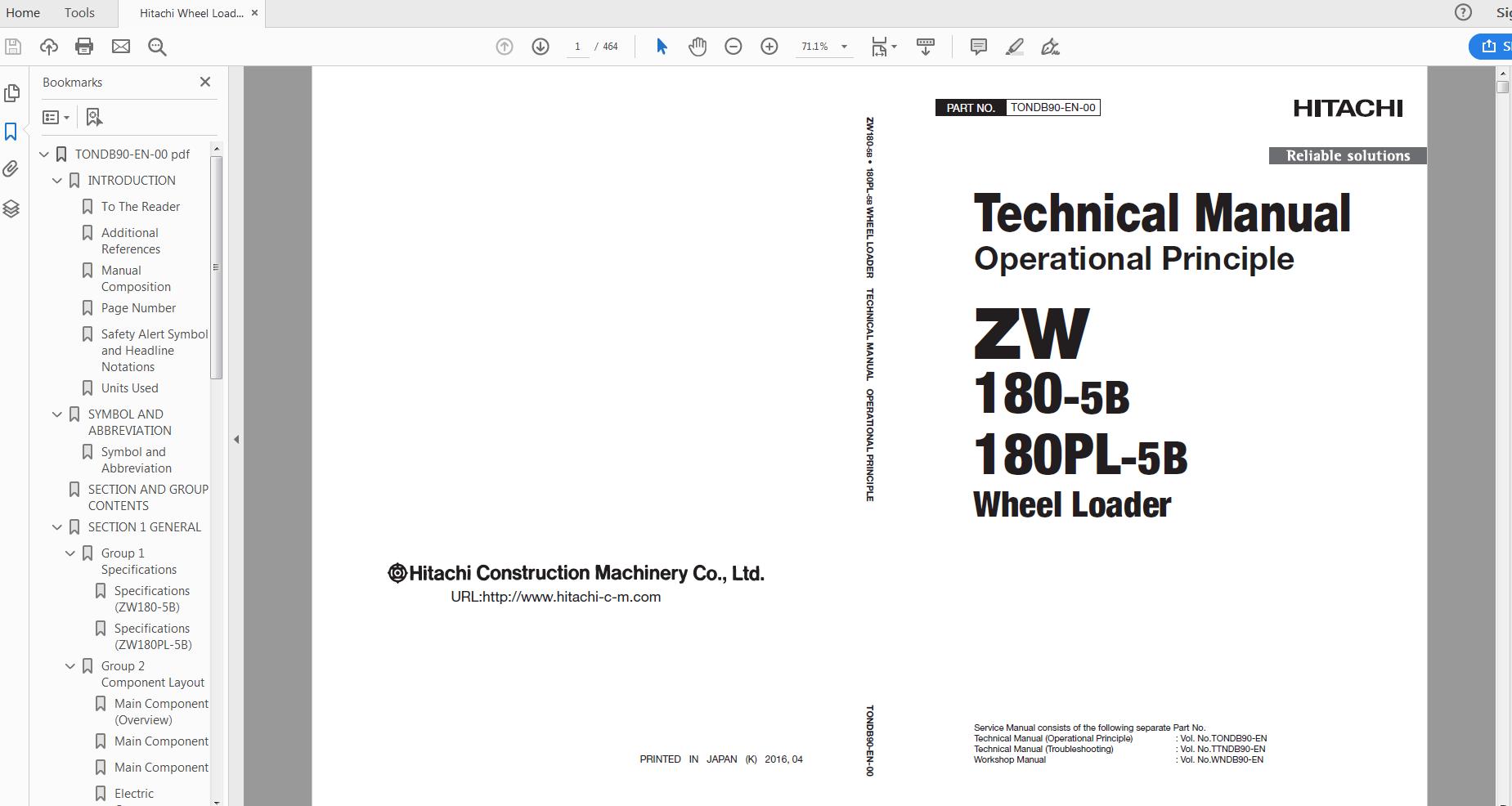 Hitachi Wheel Loader ZW180 180PL 5B Technical Workshop Manual Circuit Diagram 1
