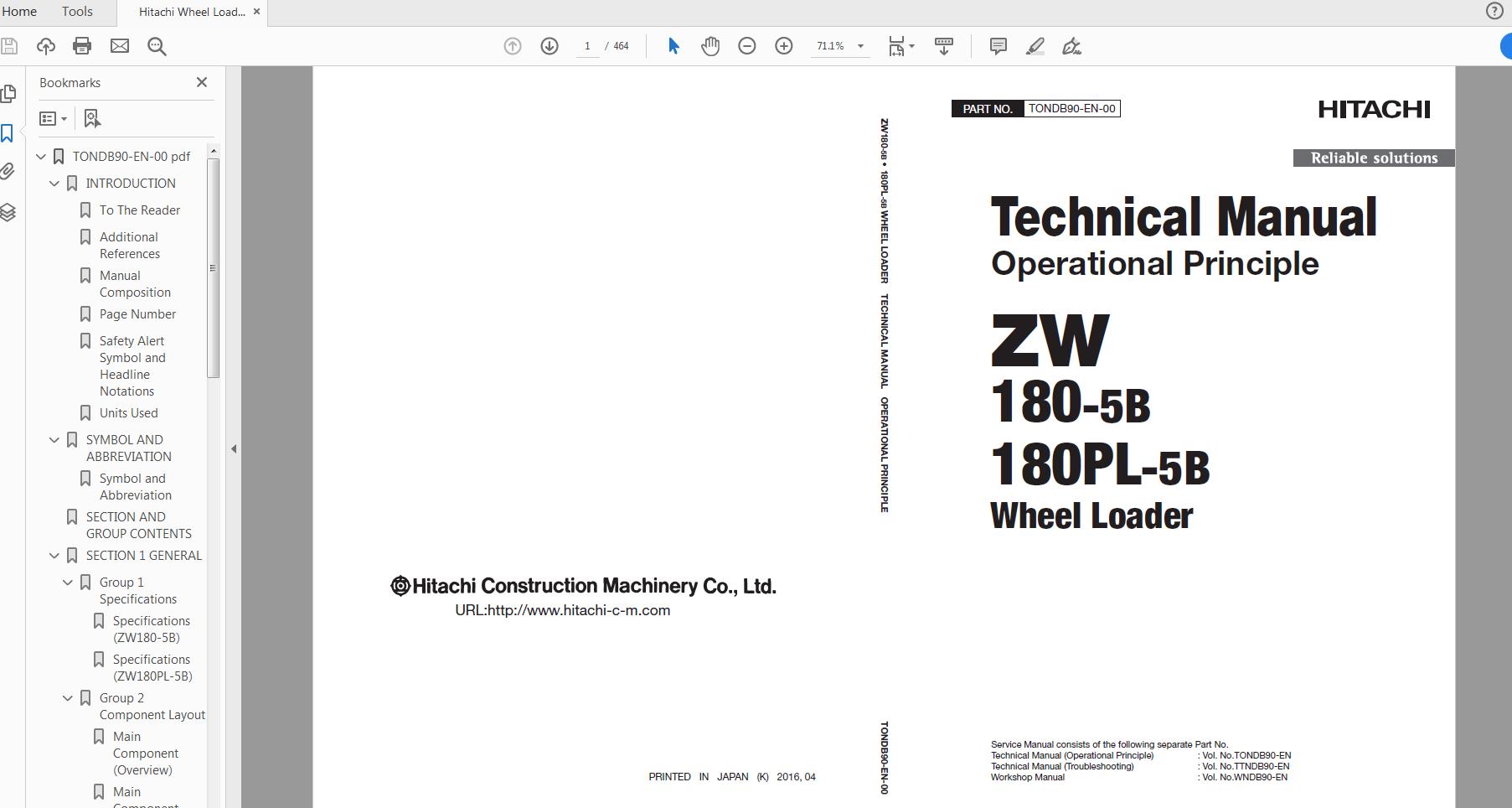 Hitachi Wheel Loader ZW180 180PL 5B Technical Workshop Manual Circuit Diagram 1