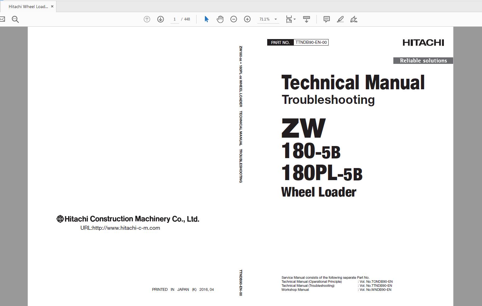 Hitachi Wheel Loader ZW180 180PL 5B Technical Workshop Manual Circuit Diagram 3