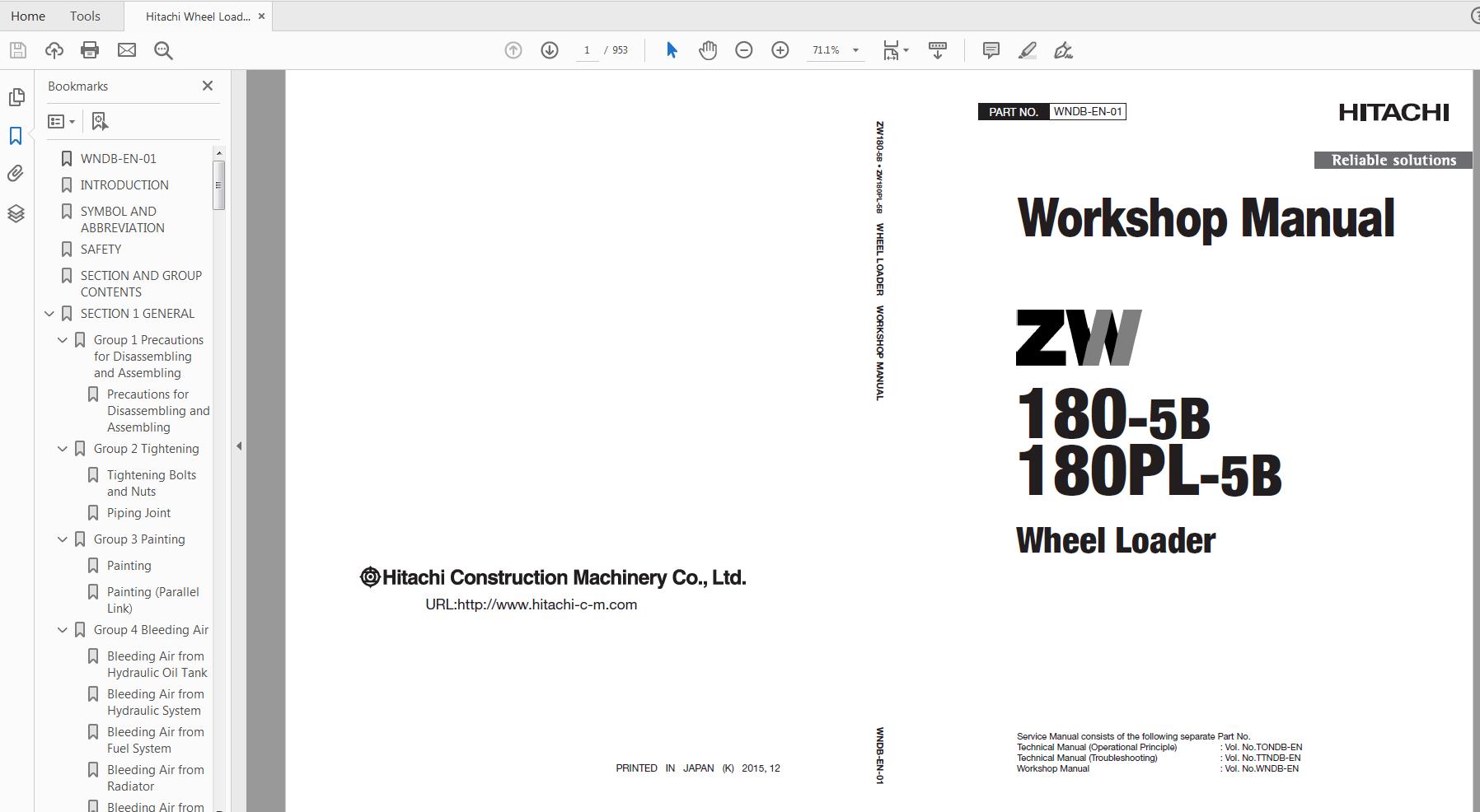 Hitachi Wheel Loader ZW180 180PL 5B Technical Workshop Manual Circuit Diagram 6