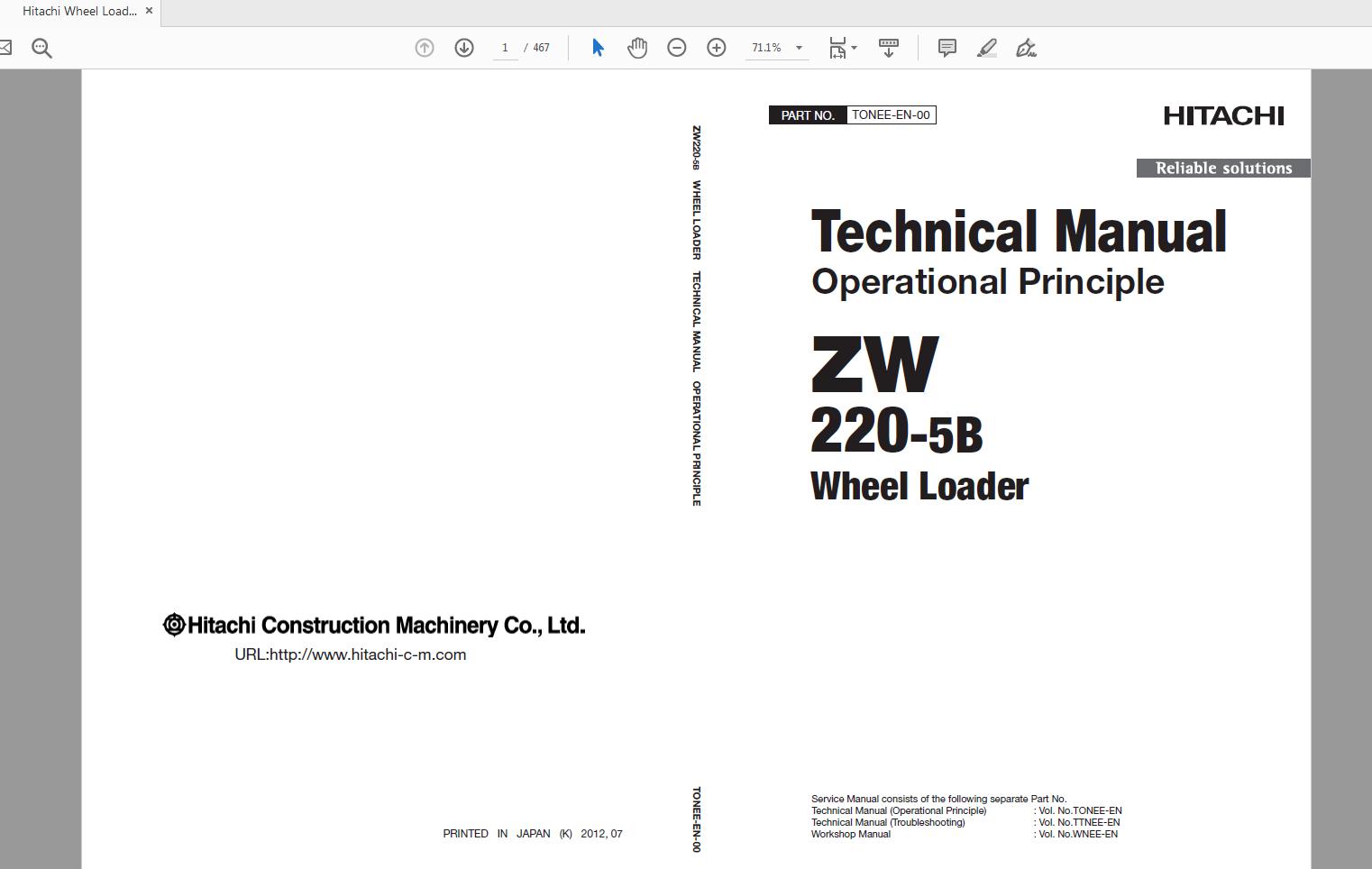 Hitachi Wheel Loader ZW220 5B Technical Workshop Manual Circuit Diagram 1