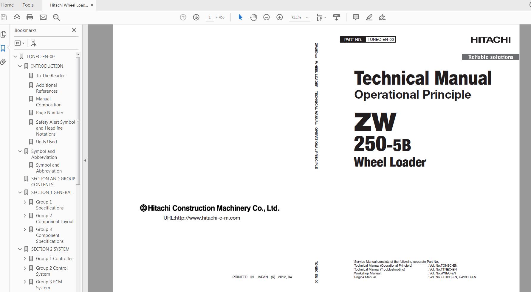 Hitachi Wheel Loader ZW250 5B Technical Workshop Manual Circuit Diagram 1