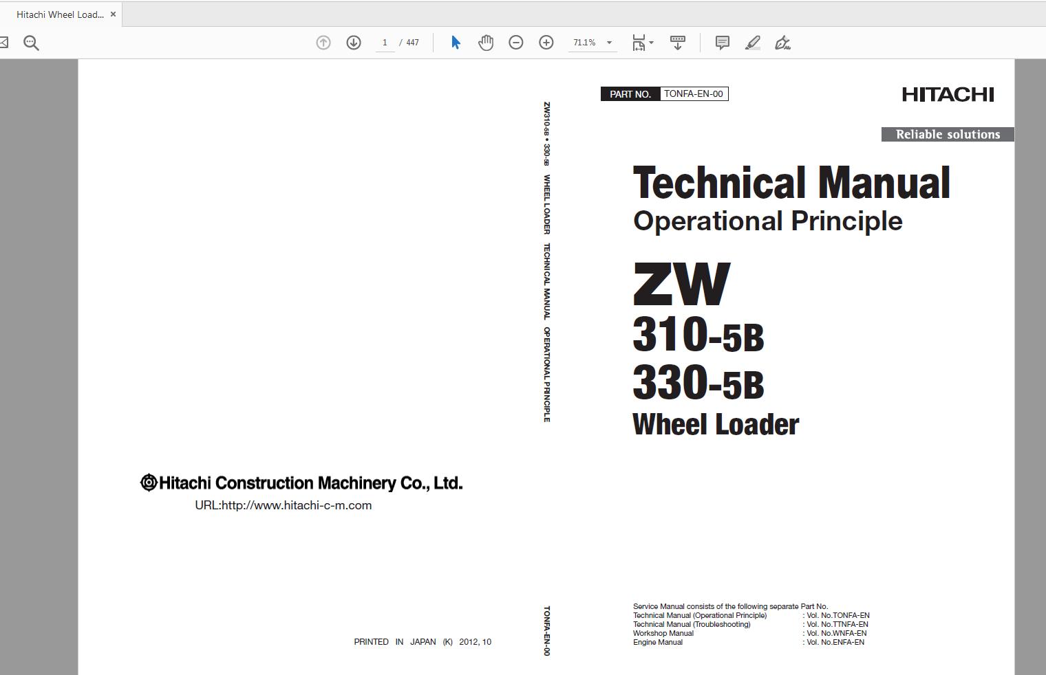 Hitachi Wheel Loader ZW310 330 5B Technical Workshop Manual Circuit Diagram 1