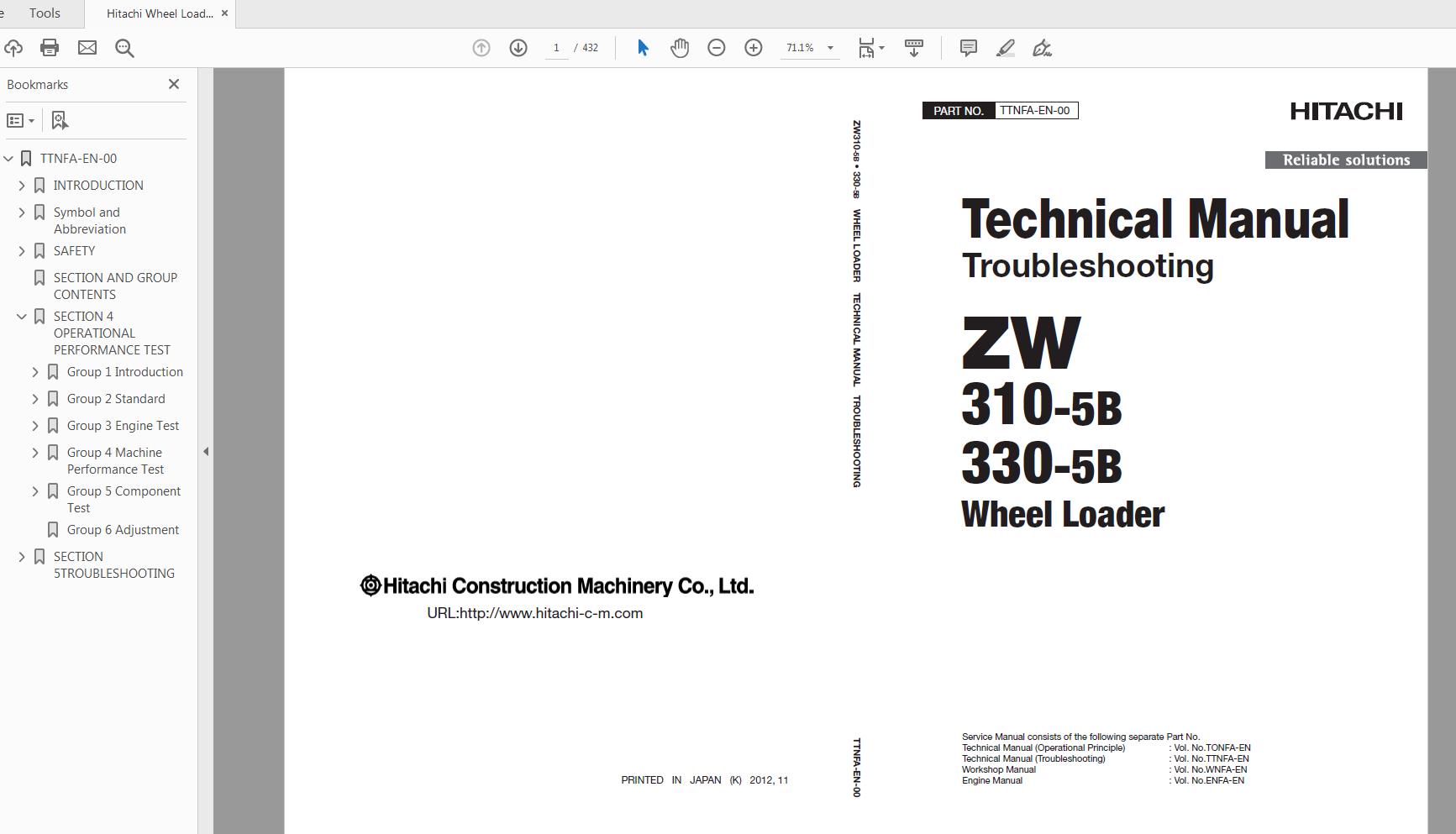 Hitachi Wheel Loader ZW310 330 5B Technical Workshop Manual Circuit Diagram 4