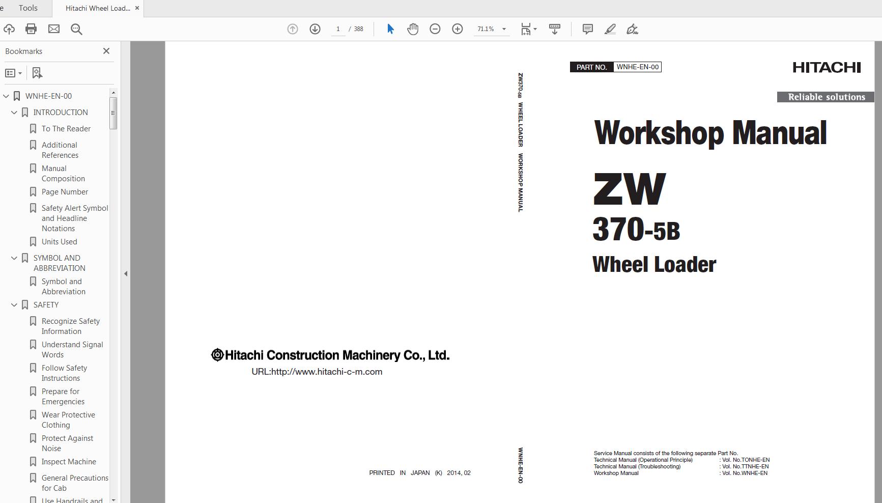 Hitachi Wheel Loader ZW370 5B Technical Workshop Manual Circuit Diagram 1