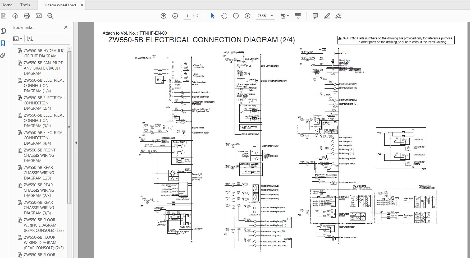 Hitachi Wheel Loader ZW550 5B Technical Workshop Manual Circuit Diagram 3