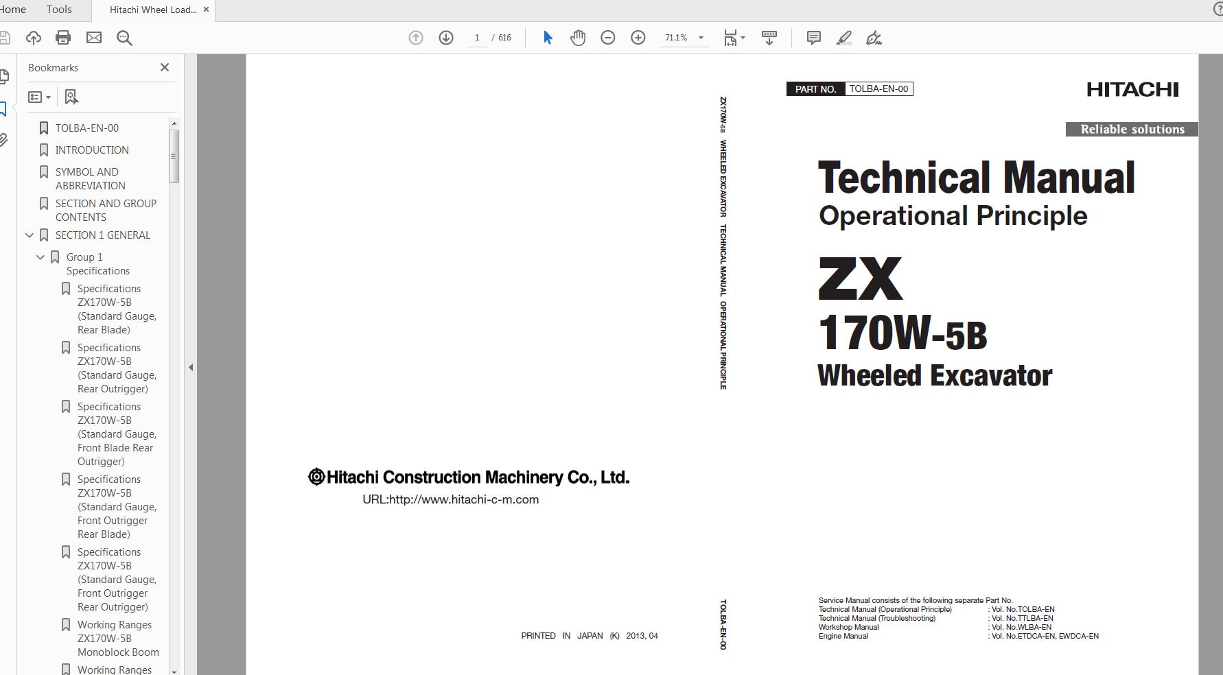Hitachi Wheel Loader ZX170W 5B Technical Workshop Manual Circuit Diagram 1