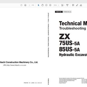 Hitachi Wheel Loader ZX75US 85US 5A TTDEB EN 00 Technical Manual Troubleshooting20140312 1