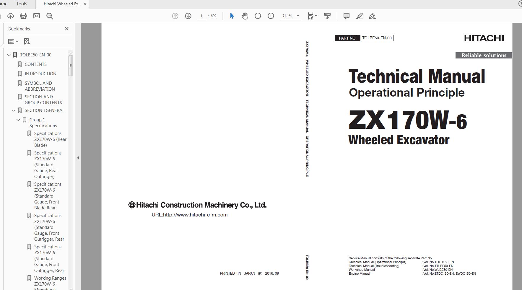 Hitachi Wheeled Excavator ZW 170W 6 Technical Workshop Manual Circuit Diagram 1
