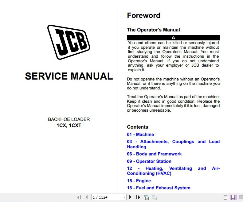 JCB Backhoe Loader 1CX 1CXT Service Manual 1