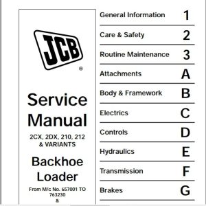JCB Backhoe Loader 2CX 2DX 210 212 Service Manual 1