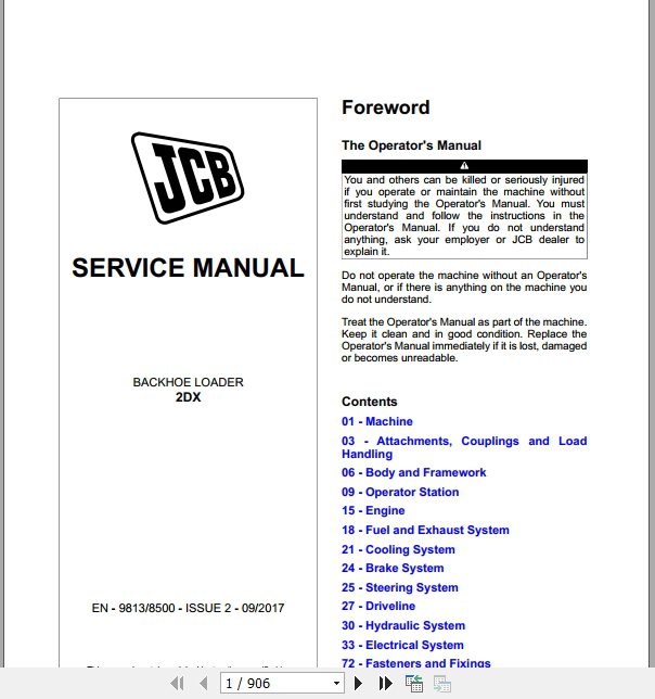 JCB Backhoe Loader 2DX Service Manual 1