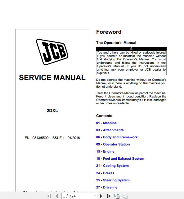JCB Backhoe Loader 2DXL Service Manual 1