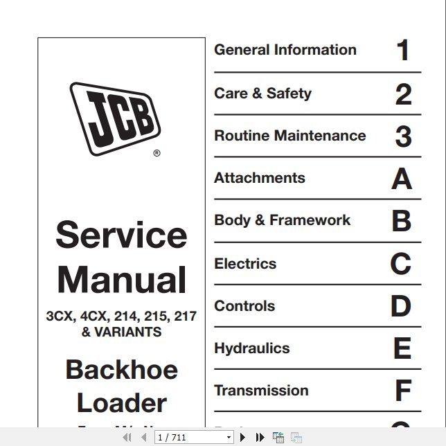 JCB Backhoe Loader 3CX 4CX 214 215 217 Variants Service Manual 1