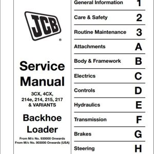 JCB Backhoe Loader 3CX 4CX 214e214 215 217 Variants Service Manual 1